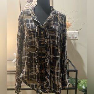 Trina Turk Black and Gold Geometric Blouse
